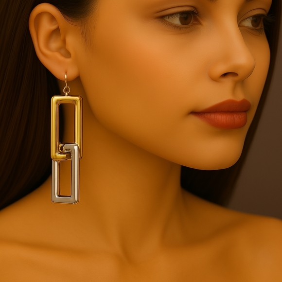dressbarn | Jewelry | Dual Tone Rectangle Hoops Interconnected Drop ...